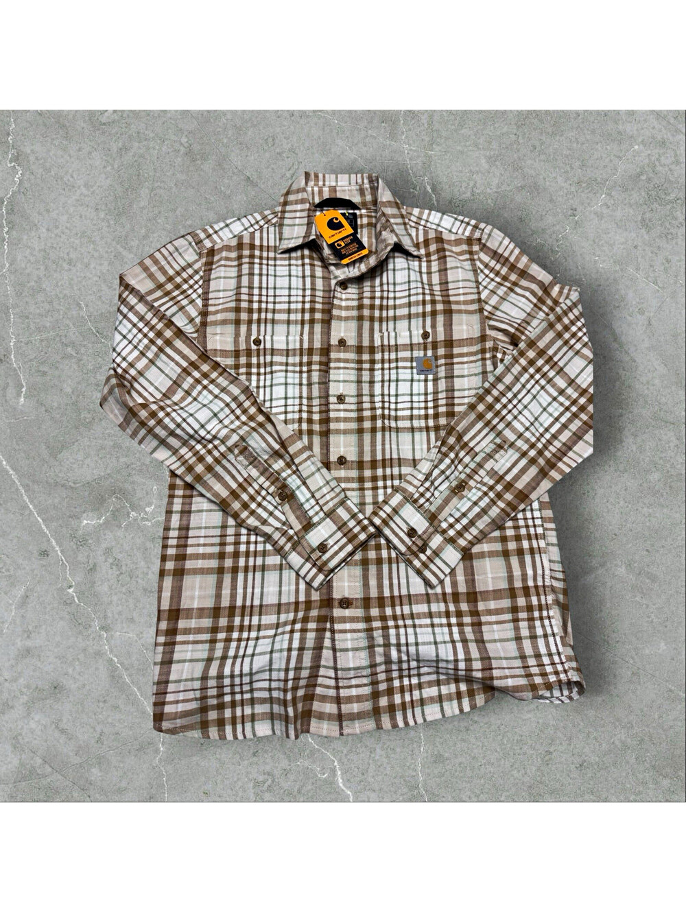 Carhartt Men's Rugged Flex Relaxed Fit Plaid Long Sleeve Button-Up Shirt Size S